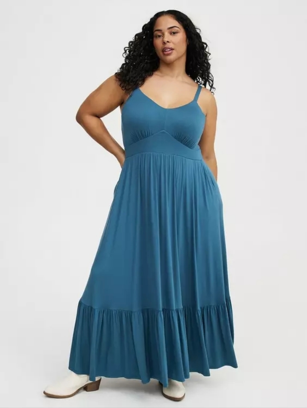 Torrid Blue Super Soft Jersey Tiered Maxi Dress W Pockets Size 0X NWT